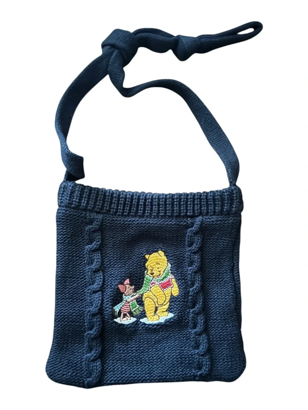 Disney Store Winnie the Pooh & Piglet Navy Blue Knit Crossbody Bag